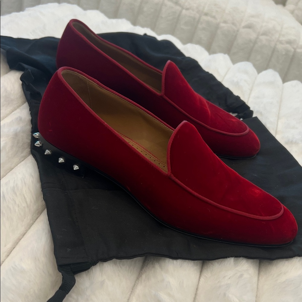 Elegant designer Christian Louboutin red Velvet Loafers
